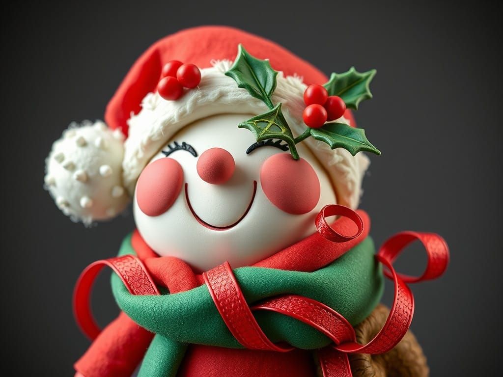 Whimsical Holiday Character in Soft Sculpture Style
