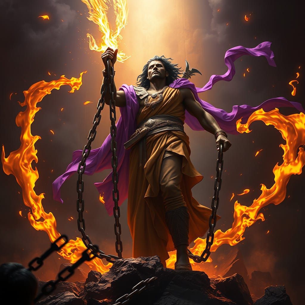 Heroic Figure Shatters Chains of Oppression in Dark Fantasy ...