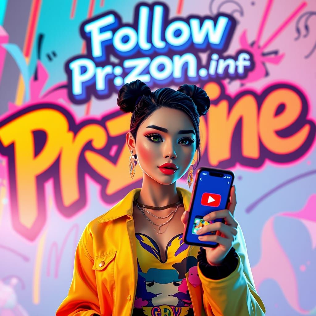 Vibrant Digital Pop Art Portrait of a Woman in Futuristic Ou...