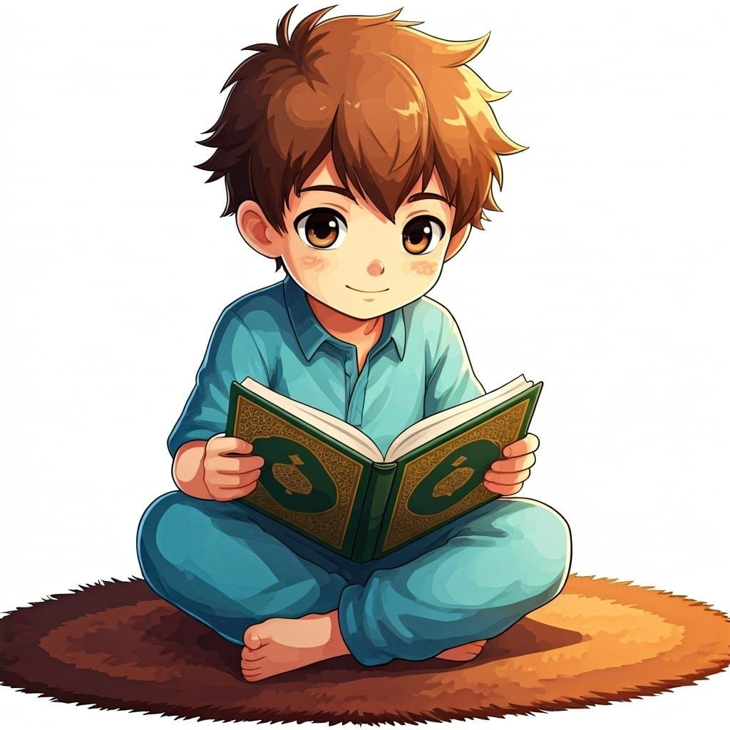Anime Boy Reading Qur'an with Luminous Lantern