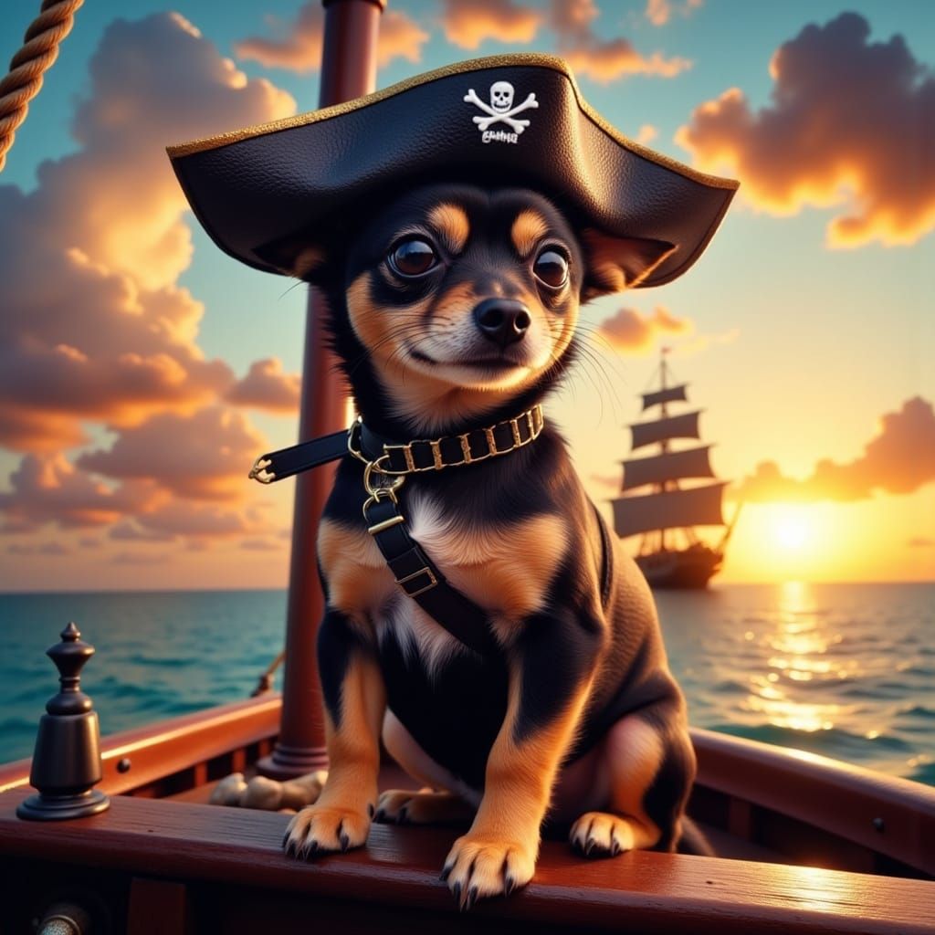 Vibrant Pirate Chihuahua in Hyperrealistic Splash Art