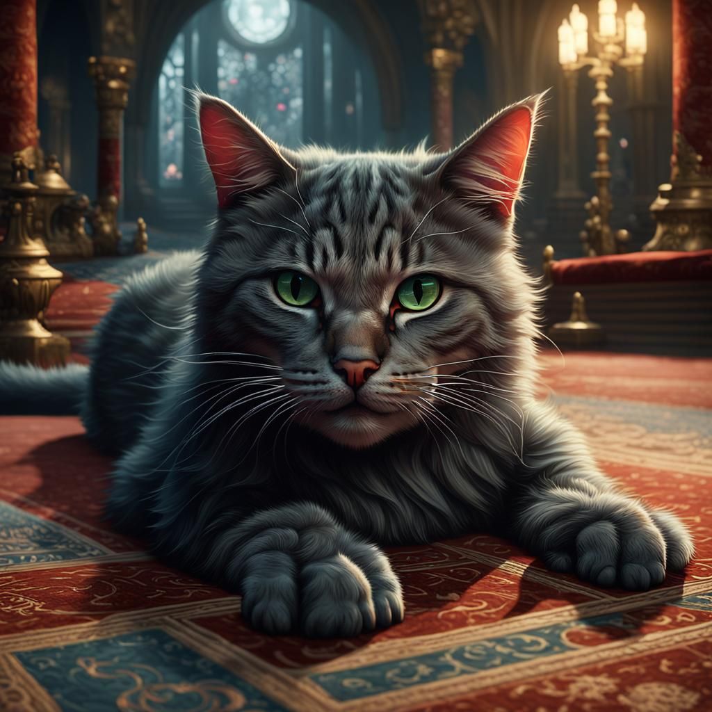 Cat Rolls on Carpet: Dark Fantasy Concept Art
