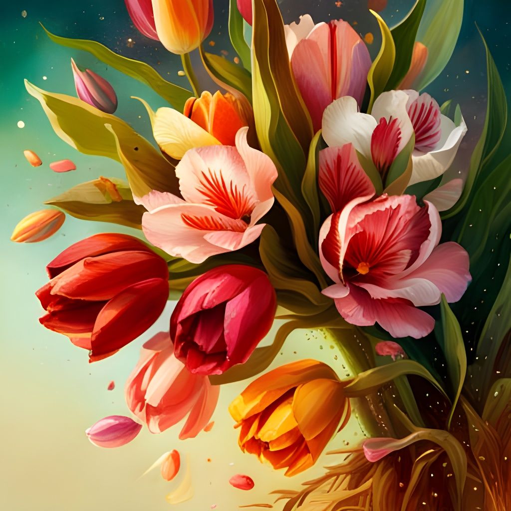 Polychromatic Tulips in Detailed Oil Gouache Style