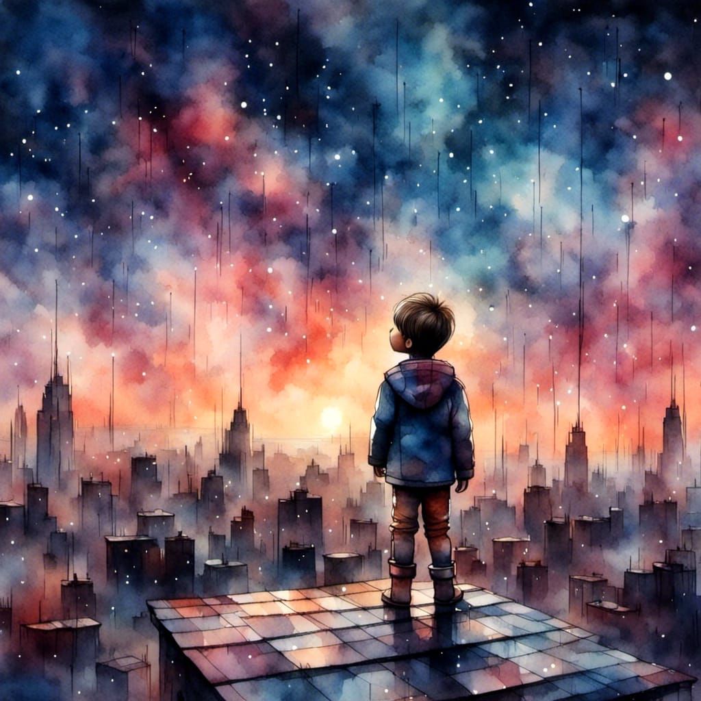 Toddler Stargazing Under Cosmic Sky