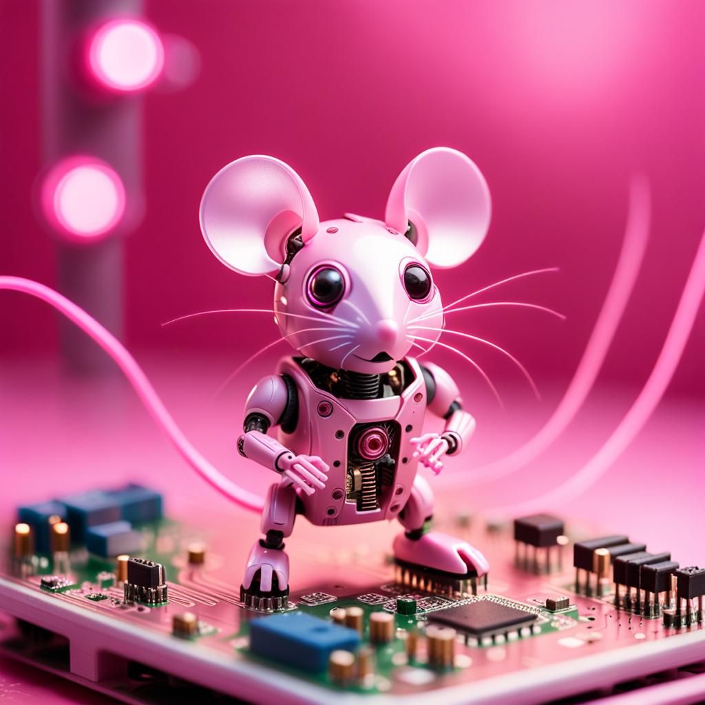 Pink Robot Mouse on Circuit Board