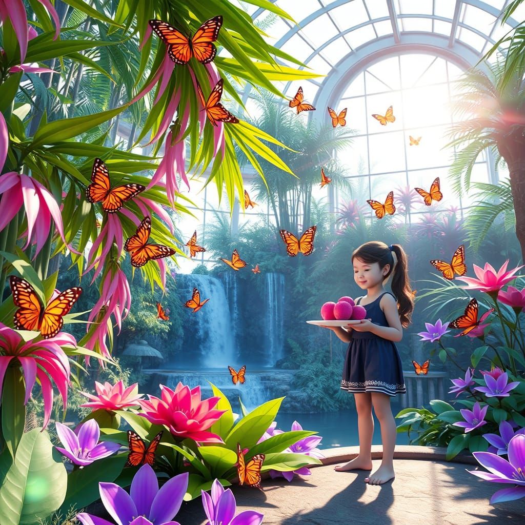 Vibrant Tropical Scene in Neon and Pastel Colors