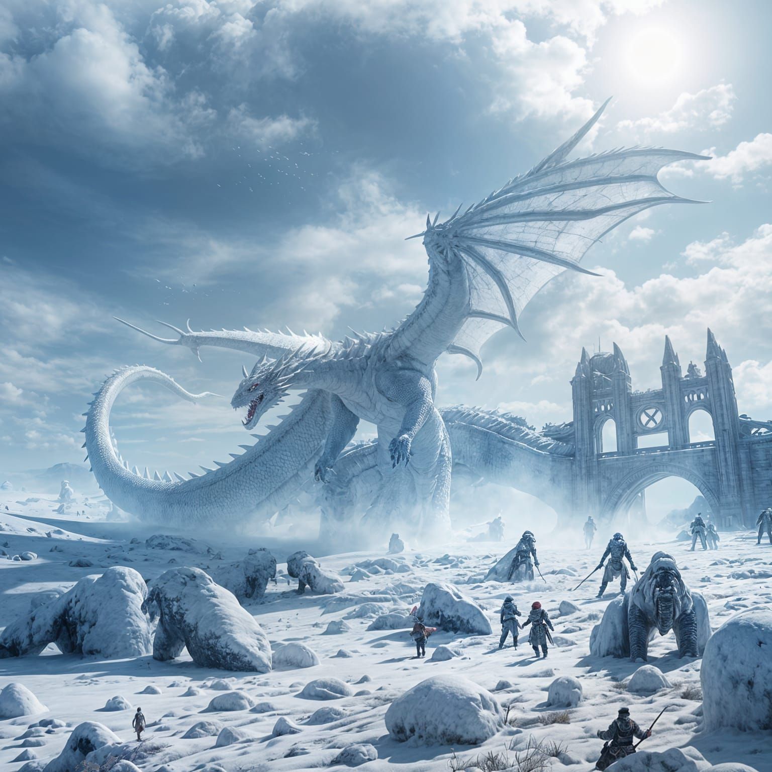 Cyberpunk-Style Snow Dragon in Epic Anime Art