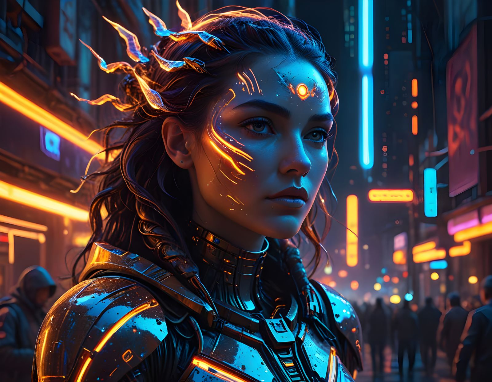 Ancient Goddess in Futuristic Metropolis
