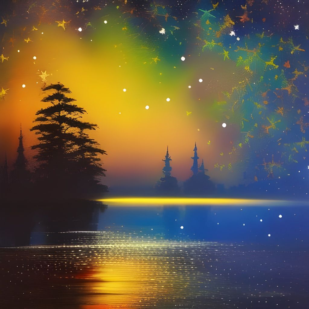 Constellations Reflecting in Lake under Starry Night