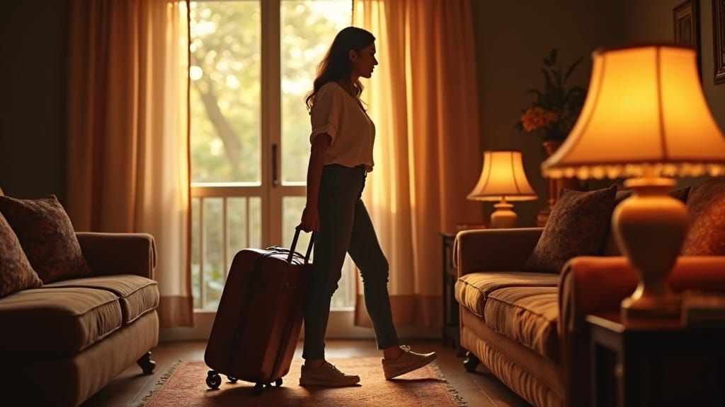 Cozy Homecoming: A Young Woman's Intimate Moment