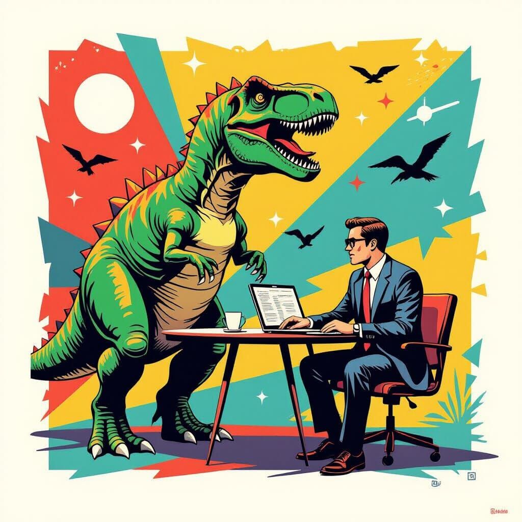 Dinosaur Co-worker Problems in Pop Art Style