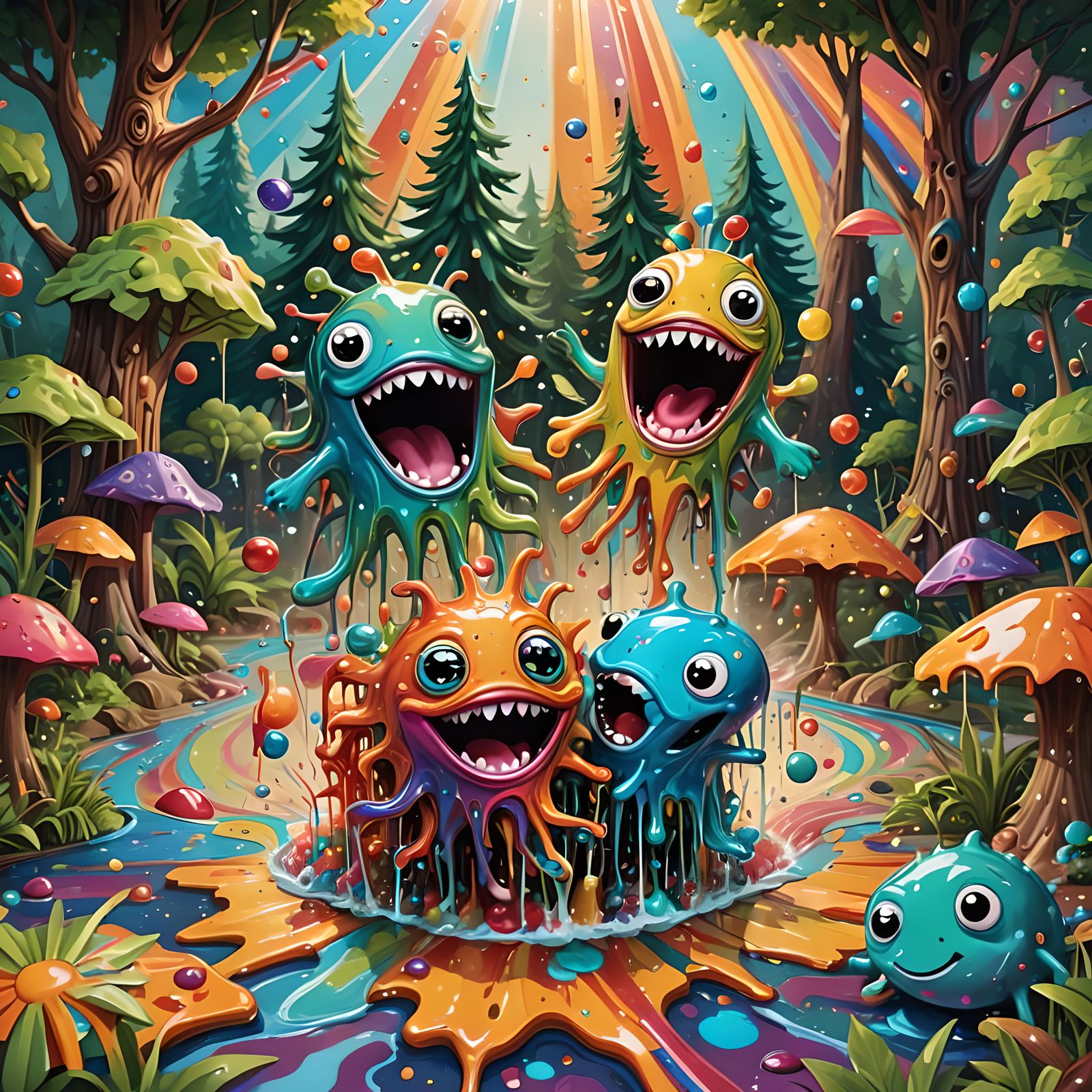 Psychedelic Melting Trees in Hyperrealistic Splash Art