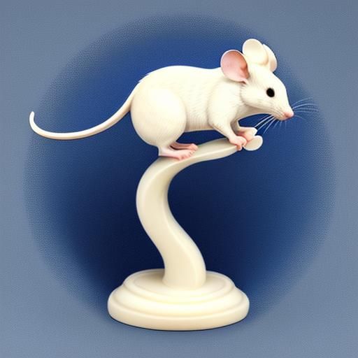 Detailed Cream Scrimshaw Mouse on Blue Velvet