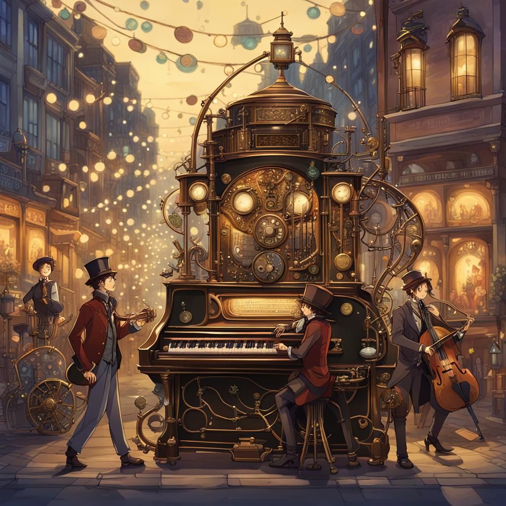 Steampunk Art Nouveau Music Machine at Night