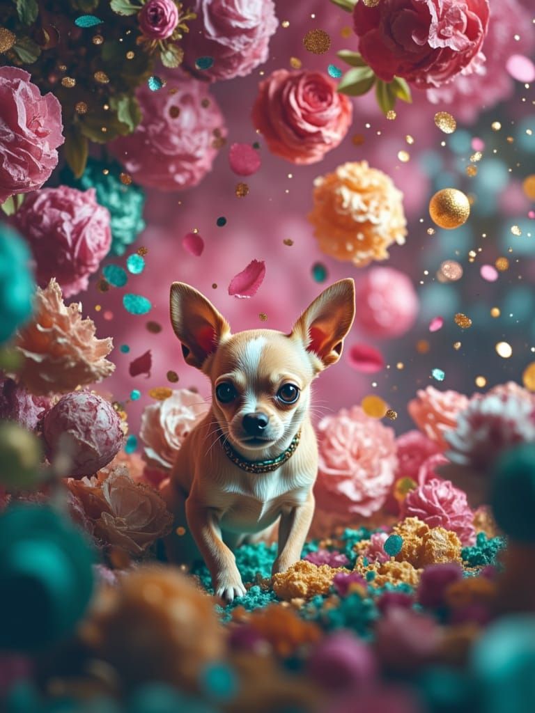 Chihuahua's Icy Garden: A Hyperrealistic Digital Painting