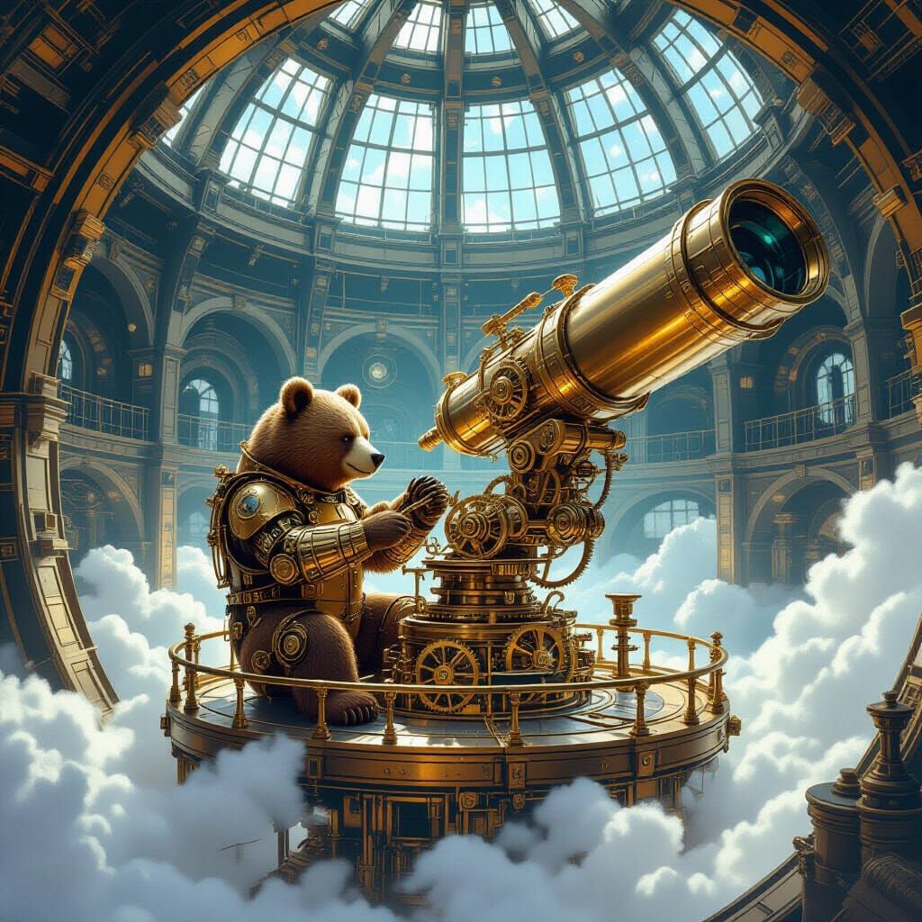 Clockwork Bear Builds Celestial Machine in Steampunk Observa...