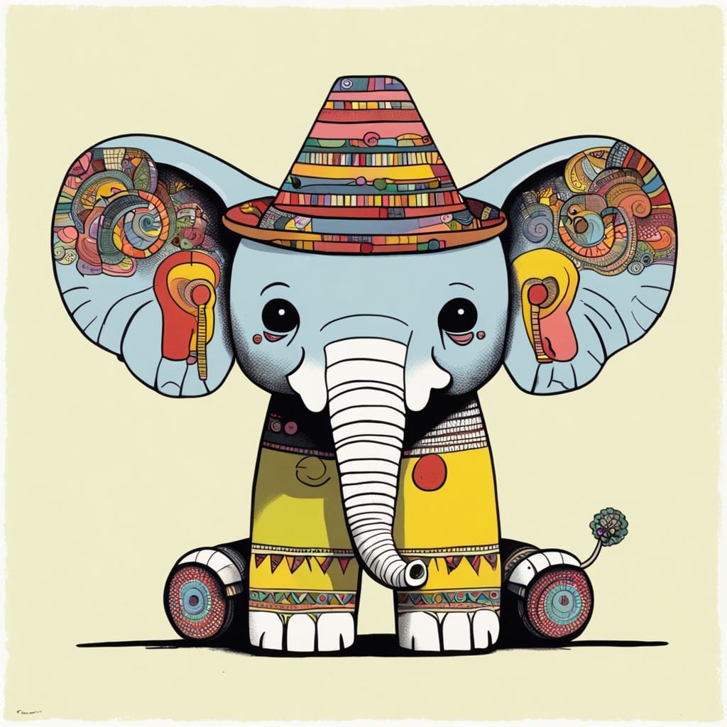 Elephant with Sombrero: Colorful Modern Illustration
