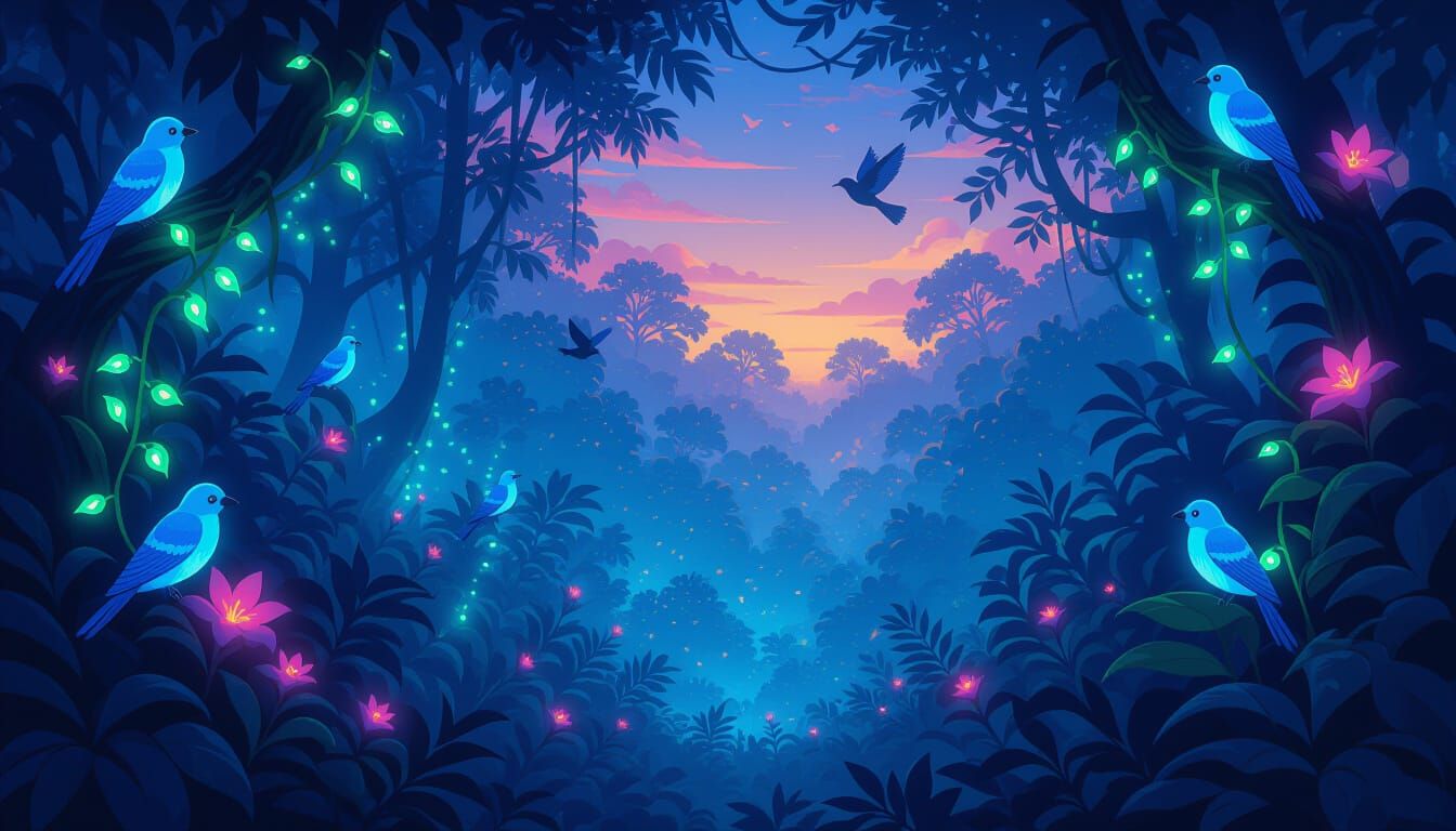 Bioluminescent Jungle at Twilight: Ethereal Fantasy Concept ...