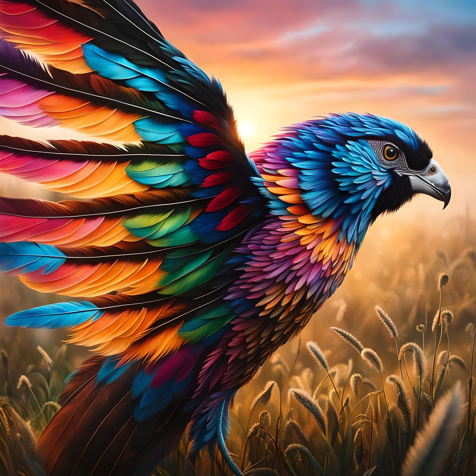 Feather Ship Flies Over Misty Meadow