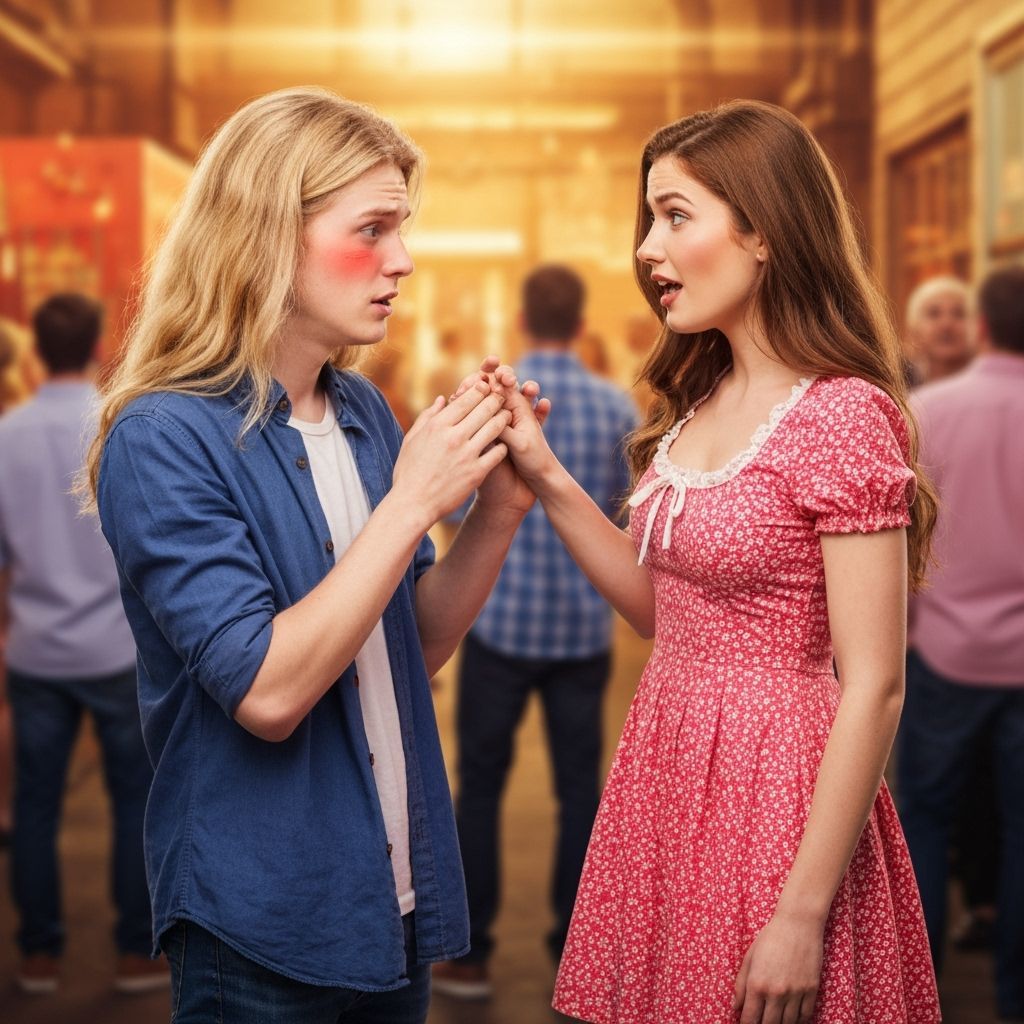 Embarrassed Young Man in Girlish Dress Flirted With