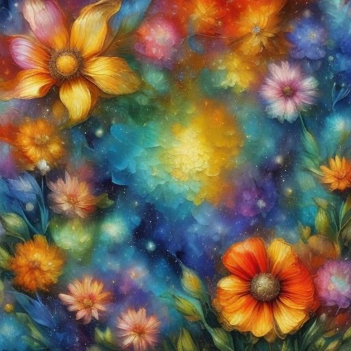 Cosmic Flower in Abstract Impressionist Style