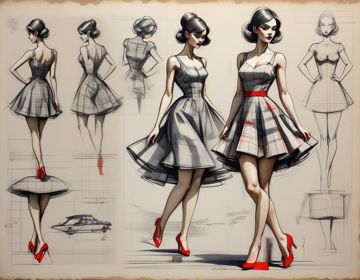 Female Dancer in Comic Style Technical Drawing