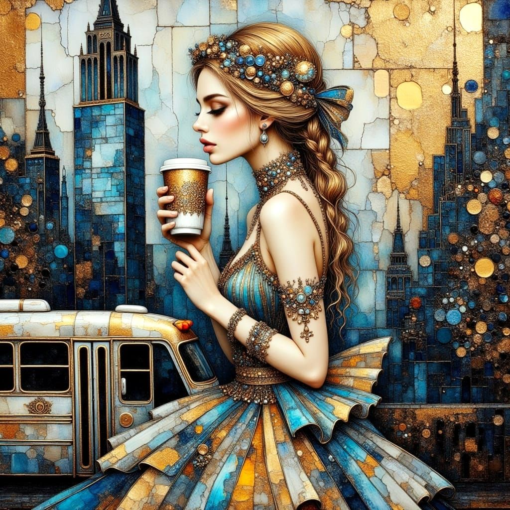 Miami Beach Boho Woman as Impasto Alcohol Ink Art