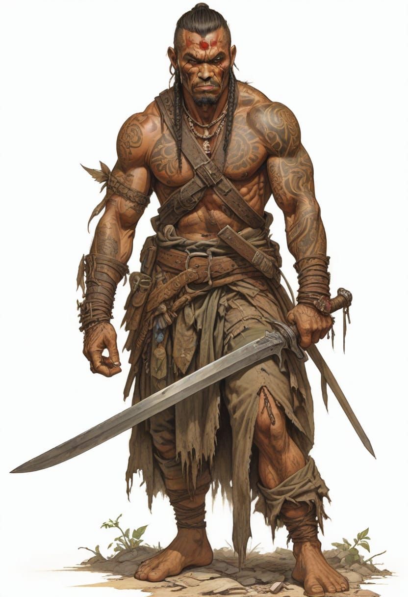 Polynesian Post-Apocalyptic Raider Illustration in Heroic Fa...