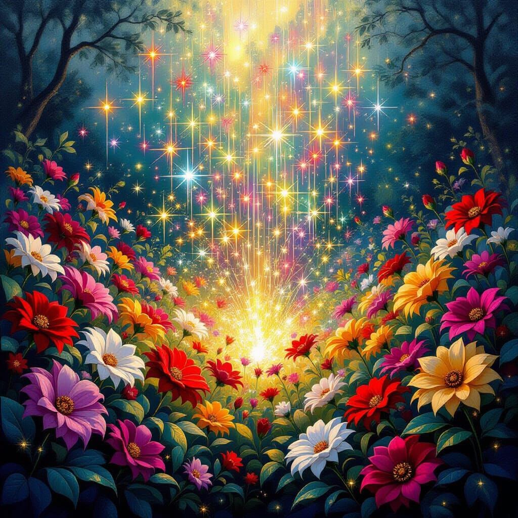 Magical Garden Lights Erupting From Flowers in Whimsical Fan...