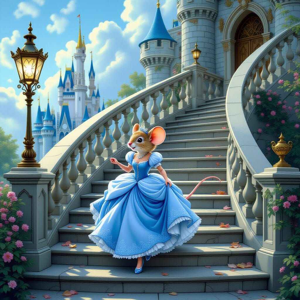 Mouse as Cinderella Runs at Midnight, Whimsical Art