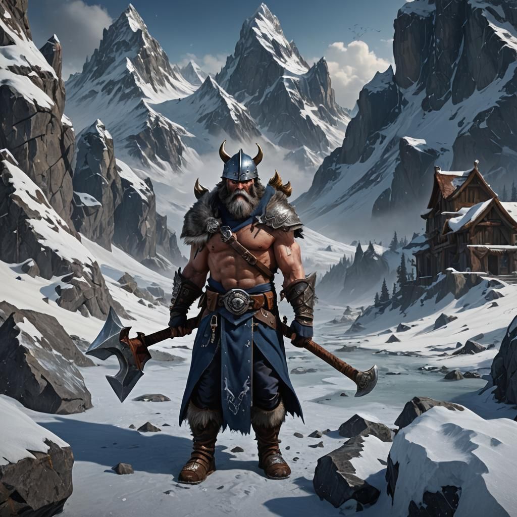 Dwarf Barbarian in Snowy Tundra, Fantasy Concept Art
