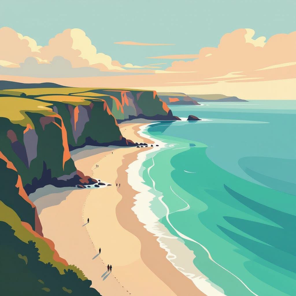 Cornish Coastline at Golden Hour Digital Painting