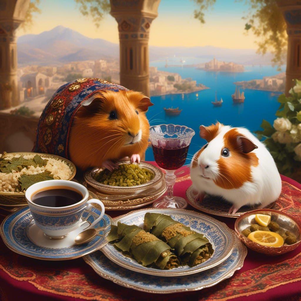 Guinea Pigs Enjoying Armenian Meal by Candlelight