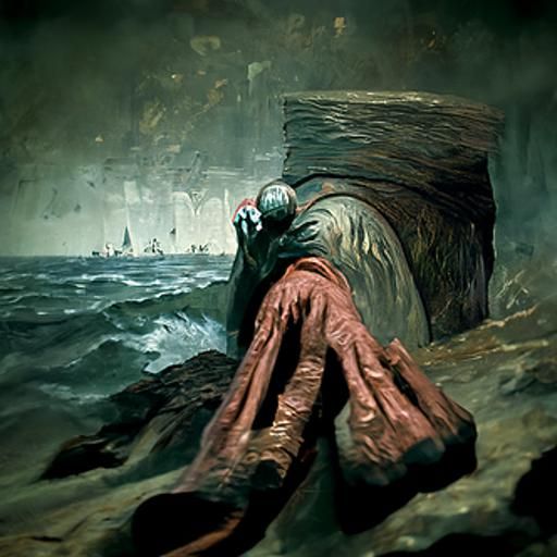 Distressed Woman Reaching from Sea of Money