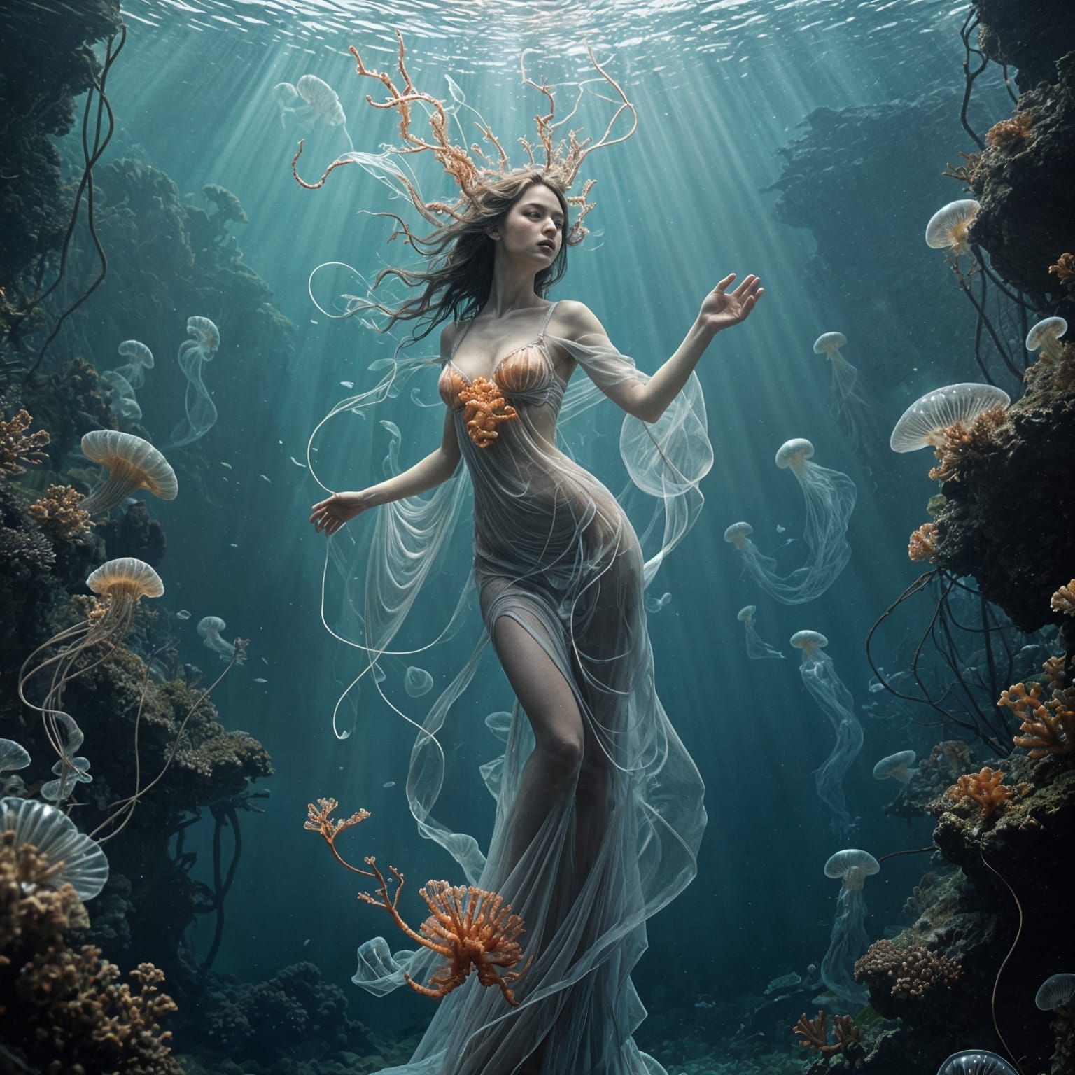 Enchanting Mermaid in Coral Reef Habitat