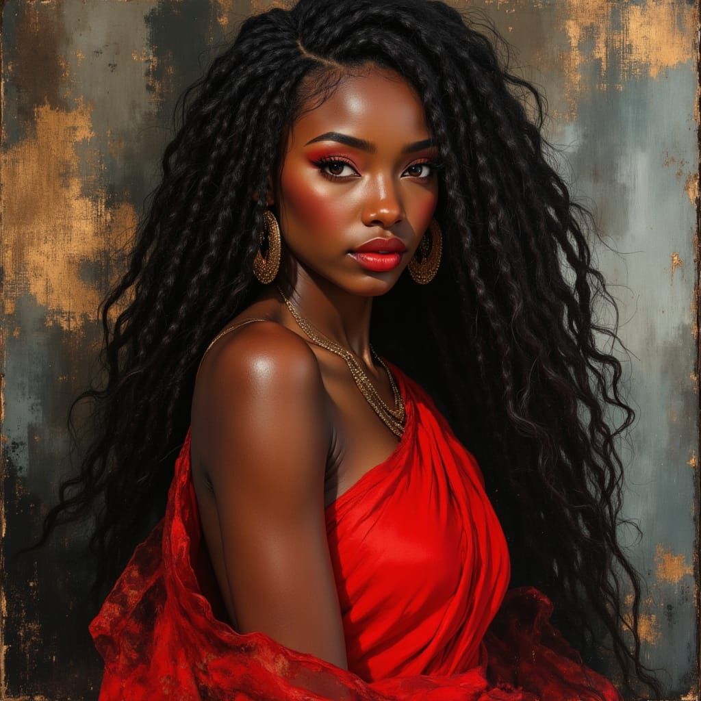 Elegant African Goddess in Red Formal Dress