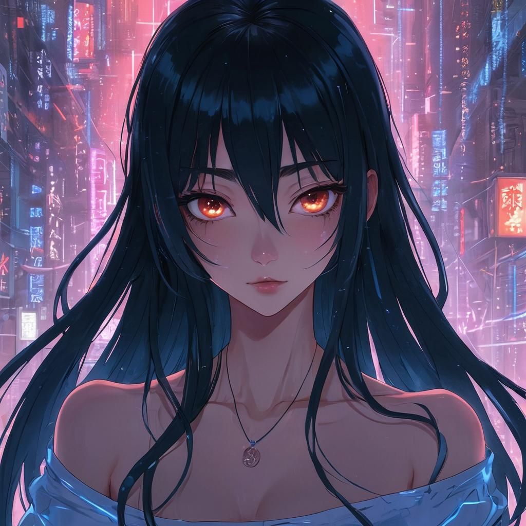 Anime Girl in Futuristic Cyberpunk Scene