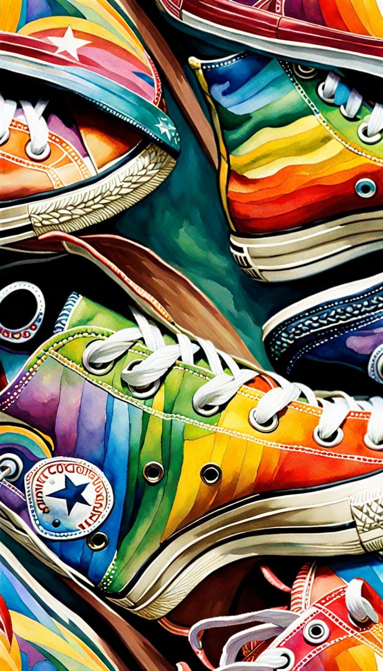 Rainbow Art Deco Converse Shoes in Watercolor