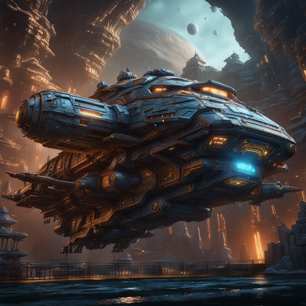 Detailed Spaceship Matte Painting in Unreal Engine