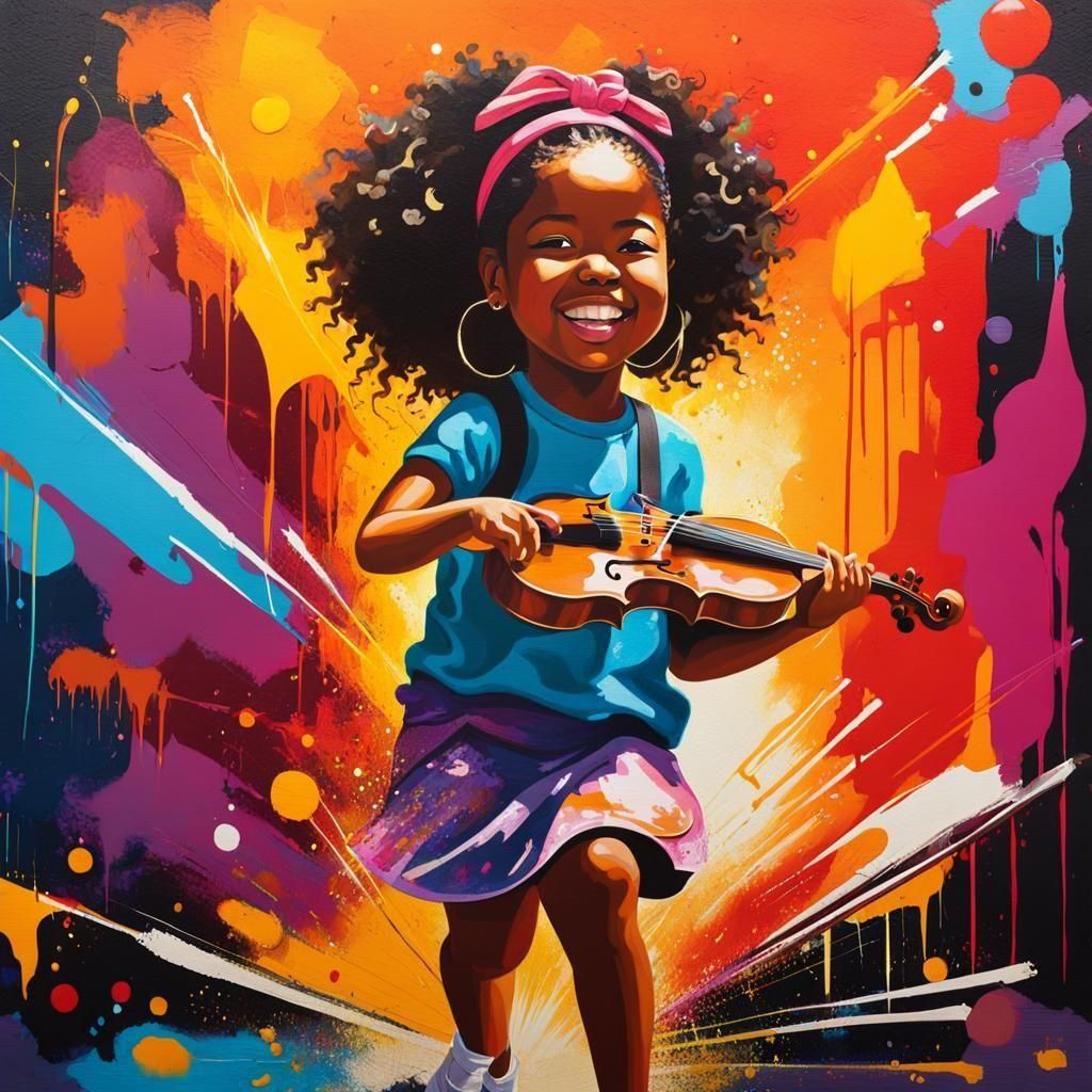 Vibrant Young Violinist in Graffiti Style