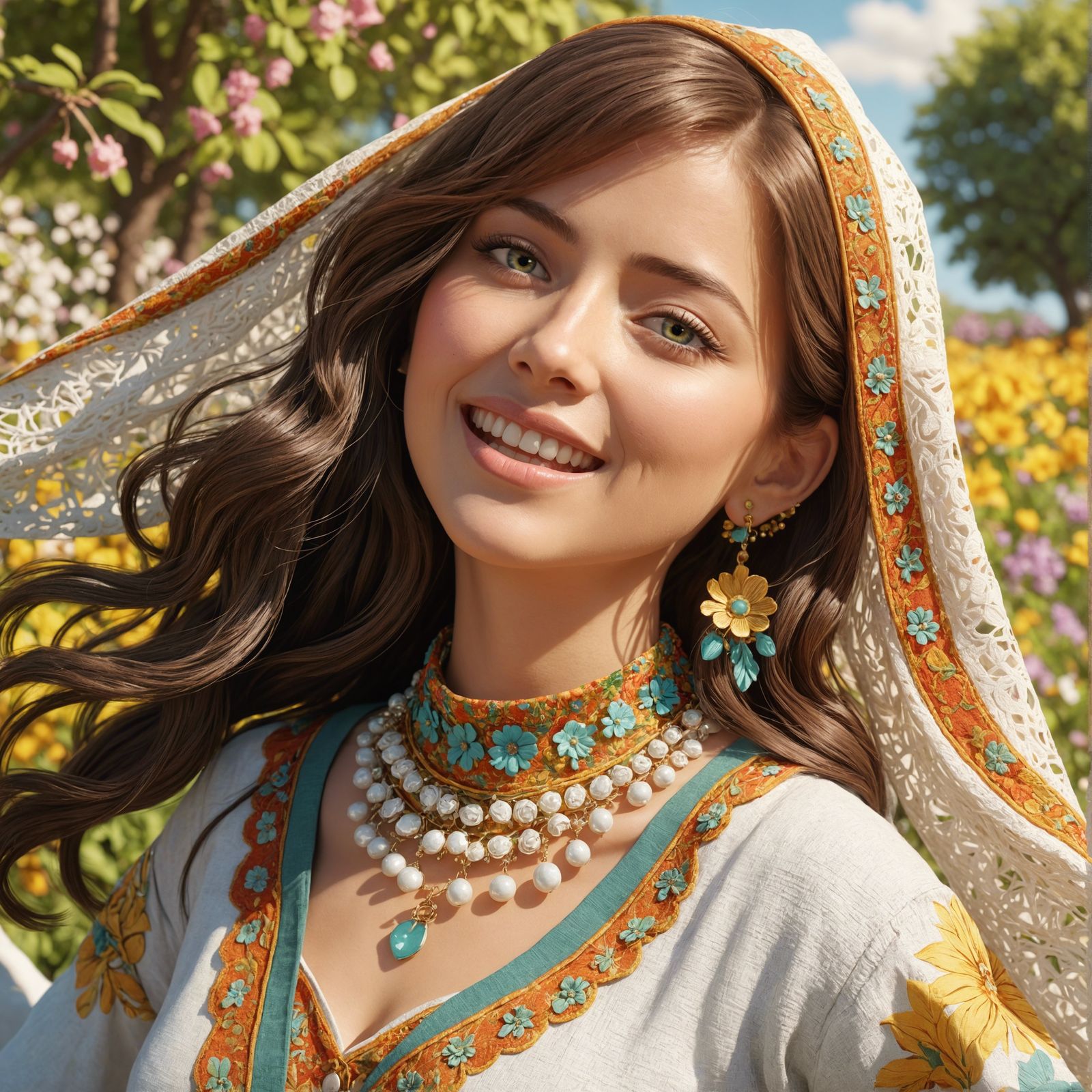 Joyful South Asian Woman in Impressionist 3D Render