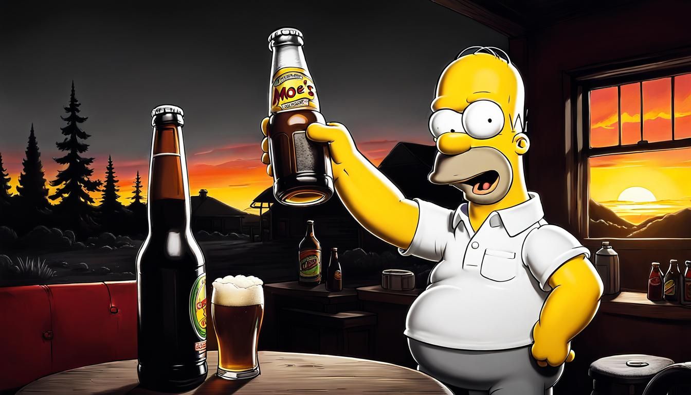 Homer Simpson at Moe's: A Charcoal Sketch