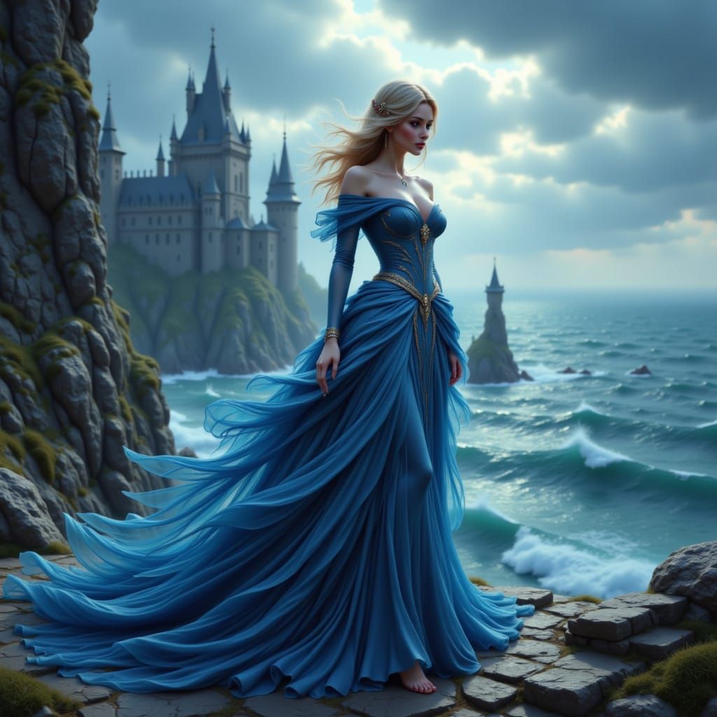 Milady de Winter on Castle Battlement in Stormy Seas