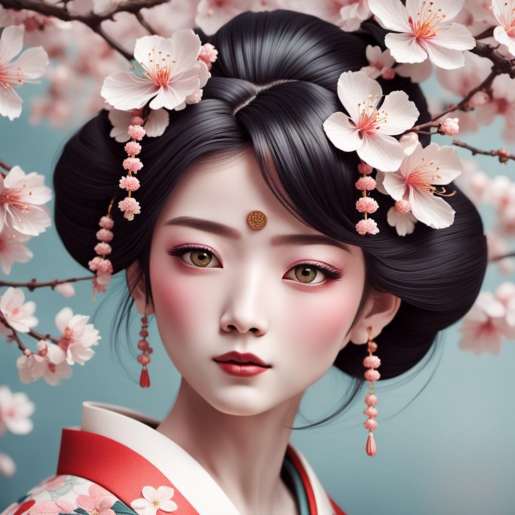 Elegant Geisha Portrait in Ukiyo-e Style