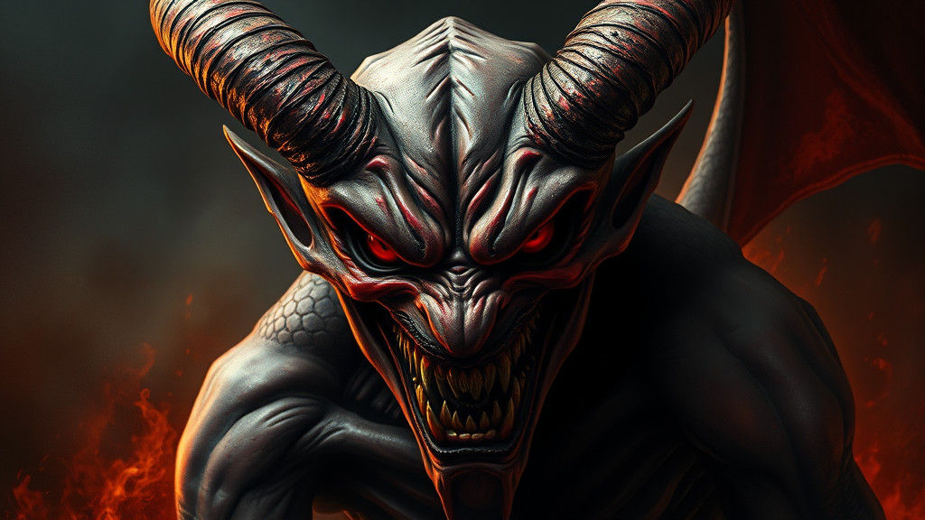 Menacing Demon with Fiery Eyes in Dark Fantasy Art
