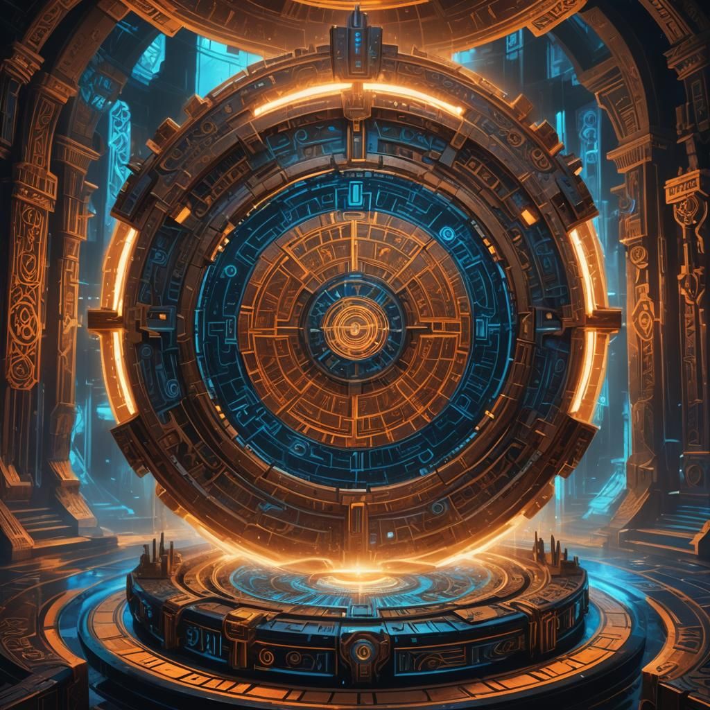 Mystical Sci-Fi Tartarian Device in Ornate Chamber