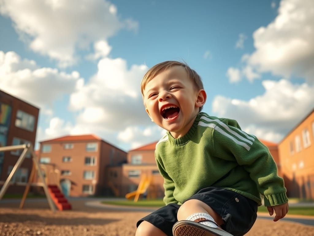 Joyful Boy Plays in Vibrant Playground