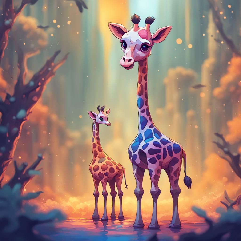 Chibi Giraffe Sketch in Bright Colors
