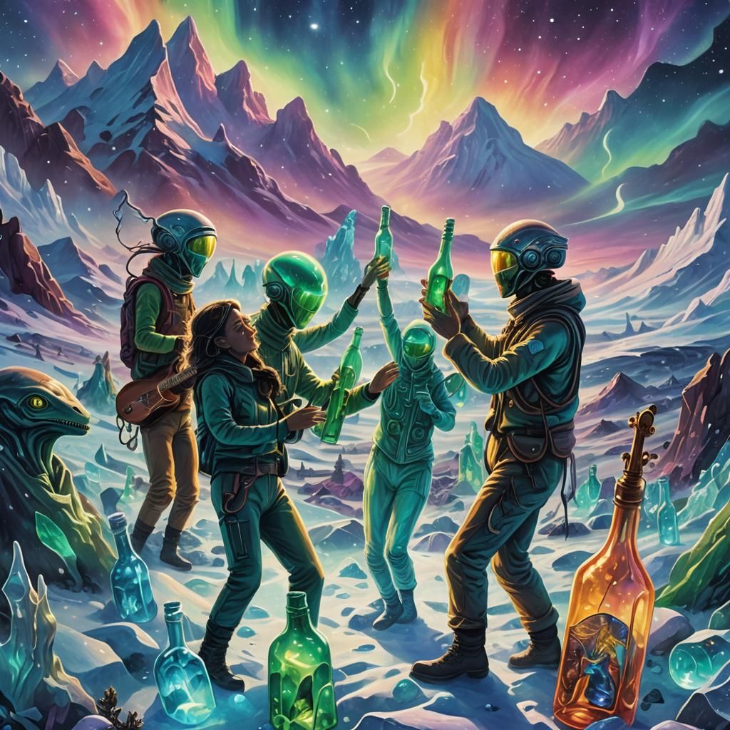 Cosmic Alien Party on Icy Tundra