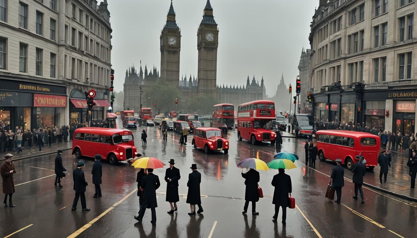 1960s London Street Scene in Watercolor Style